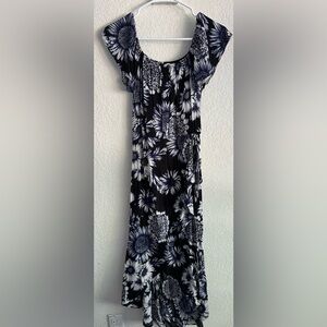 Floral Black Navy and White High-Low Dress